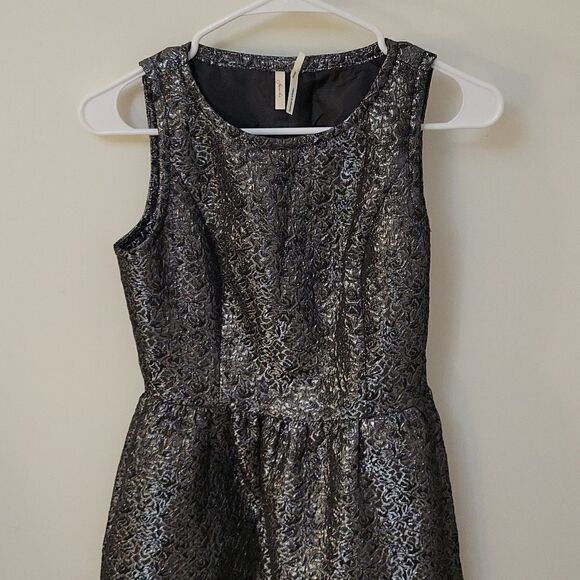 3/$30 FRENCHI Retro Rockabilly Gunmetal Brocade Fit & Flare Pullover Dress - Picture 2 of 8